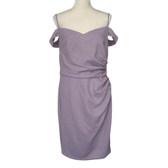 David’s Bridal Oleg Cassini Off The Shoulders Glitter Knit Sheath Dress Size 14 - Picture 3 of 12